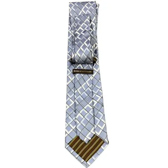 BCBG Attitude Diamond Pattern Silk Tie Blue Silver - Picture 2 of 3
